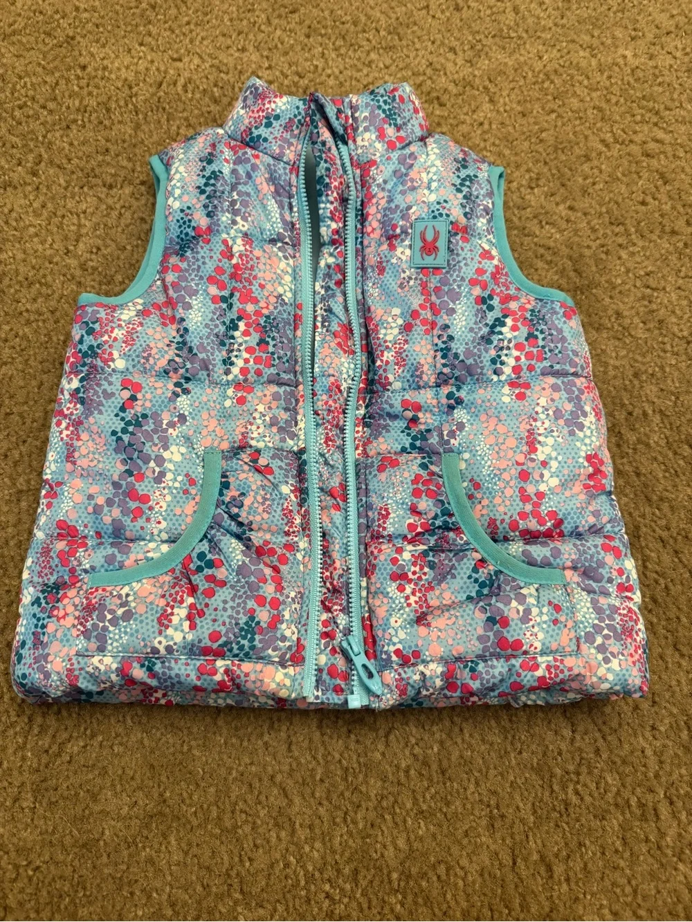 Spyder Girls Turquoise Pink Speckled Puffer Vest